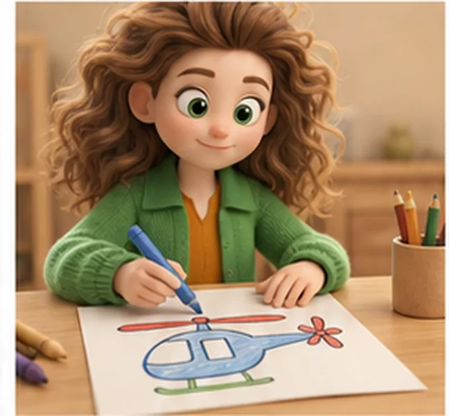 the girl drawing a helicopter