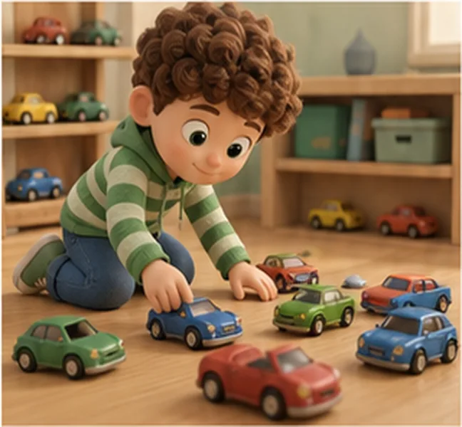 the boy collecting toy cars