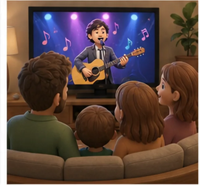 the family watching a music show on television