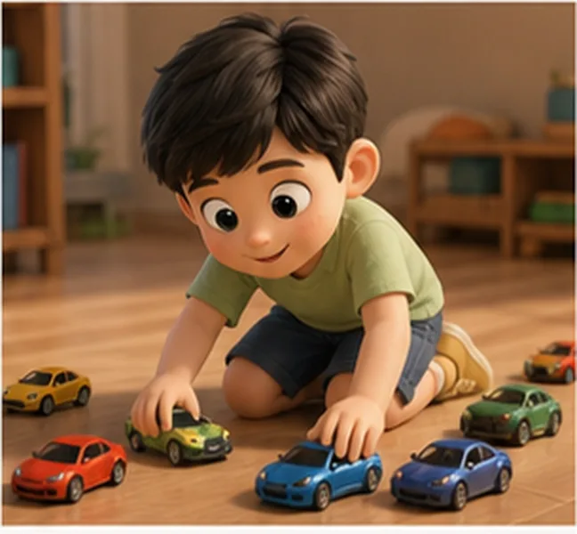 the boy collecting toy cars