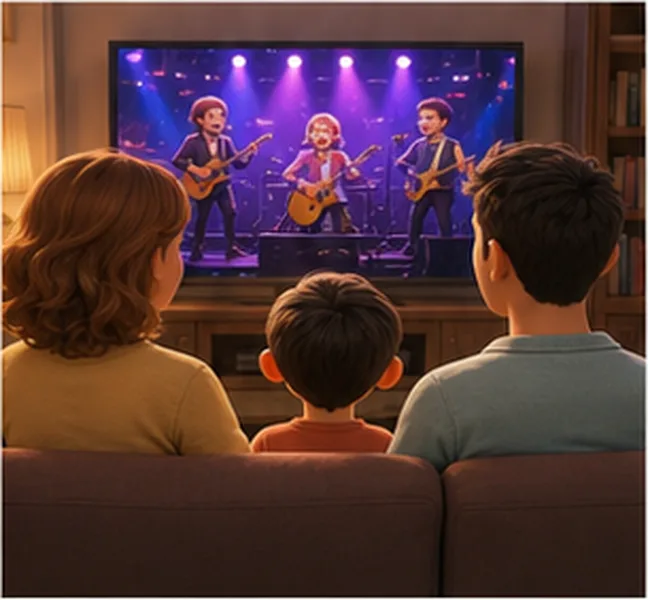 the family watching a music show on television