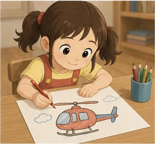 the girl drawing a helicopter