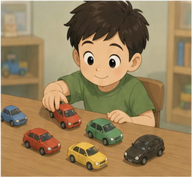 the boy collecting toy cars