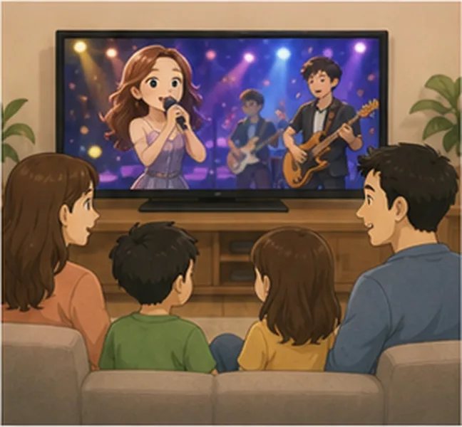 the family watching a music show on television
