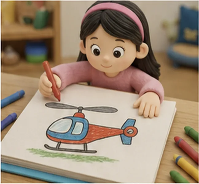 the girl drawing a helicopter