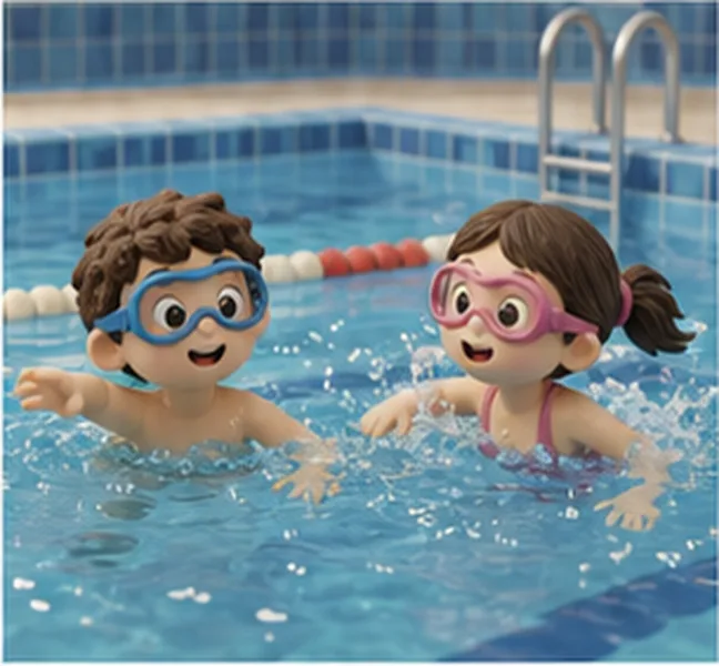 the children swimming in a pool