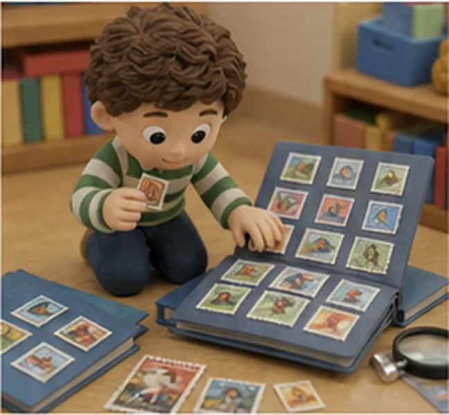 the boy collecting stamps