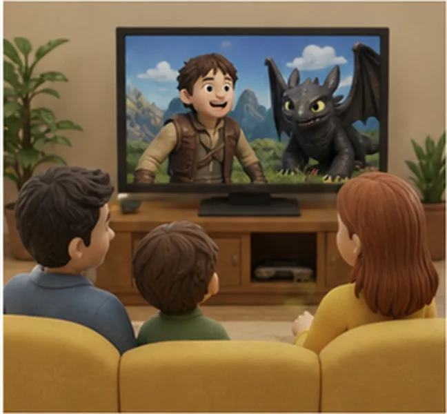 the family watching a film on television