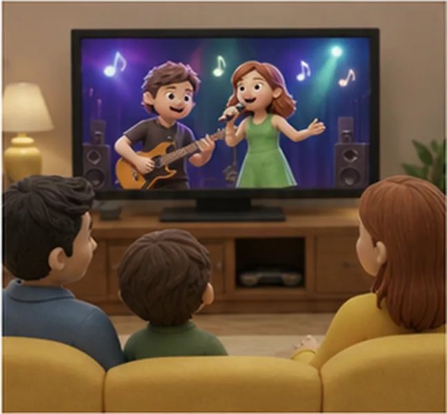 the family watching a music show on television