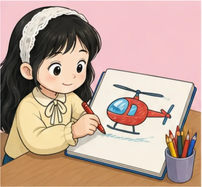the girl drawing a helicopter