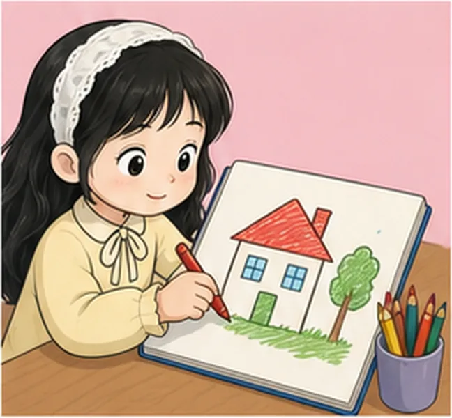 the girl drawing a house