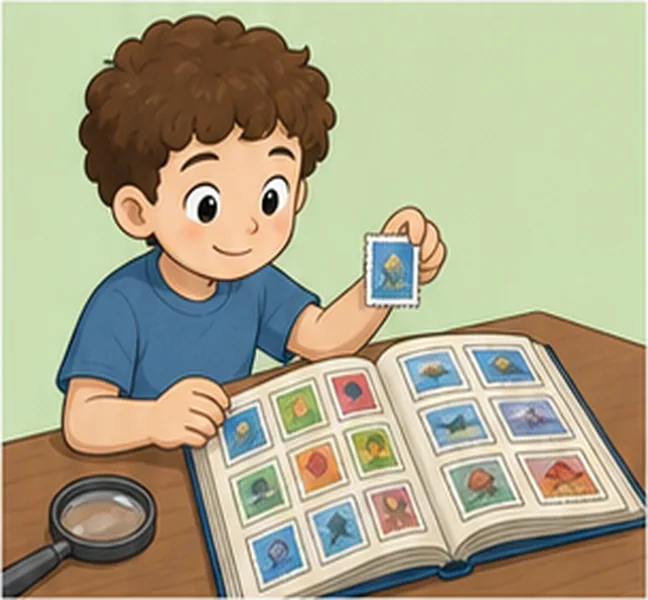 the boy collecting stamps