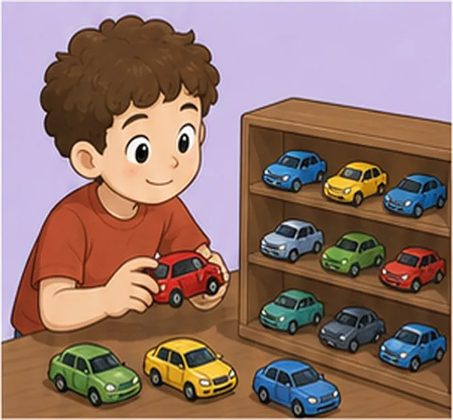 the boy collecting toy cars