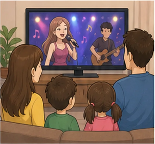 the family watching a music show on television