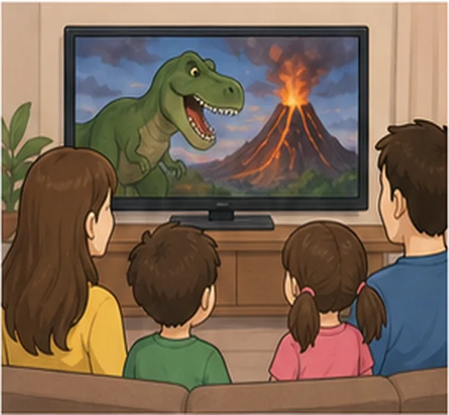the family watching a film on television