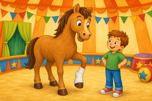horse with a sock near a smiling child