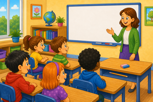 A teacher and children in a classroom