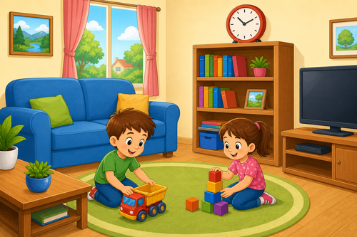 Clock on bookcase in a living room