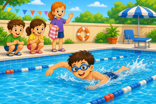 Boy swimming in a pool