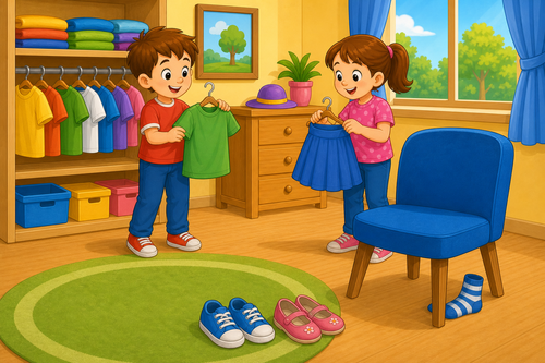 Children reading story with hippo and crocodile picture